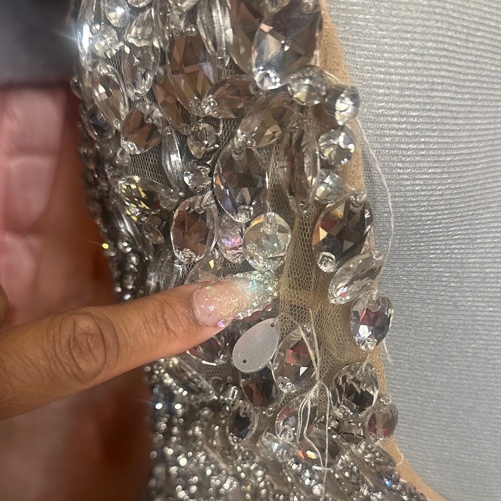 Prom/party/birthday Elegant Silver Embellished Midi Dress - Picture 8 of 10
